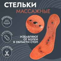 Стельки для обуви, универсальные, с магнитами, массажные, дышащие, р-р RU до 44 (р-р Пр-ля до 46), 28 см, пара, цвет коричневый