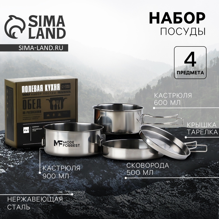 Набор посуды для пикника &laquo;Полевая кухня&raquo;, 4 предмета