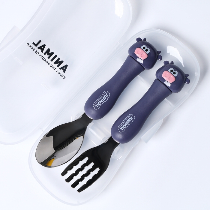 Набор детских столовых приборов в футляре &laquo;Коровки&raquo;, вилка, ложка