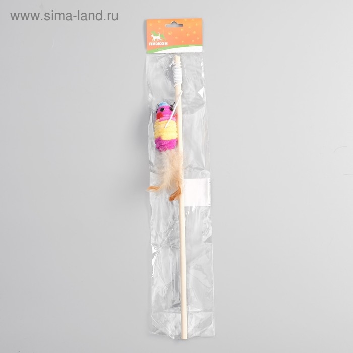 Дразнилка с махровой мышкой (7 см) на деревянной палочке, 40 см, микс цветов Дразнилка с махровой мышкой (7 см) на деревянной палочке, 40 см, микс цветов