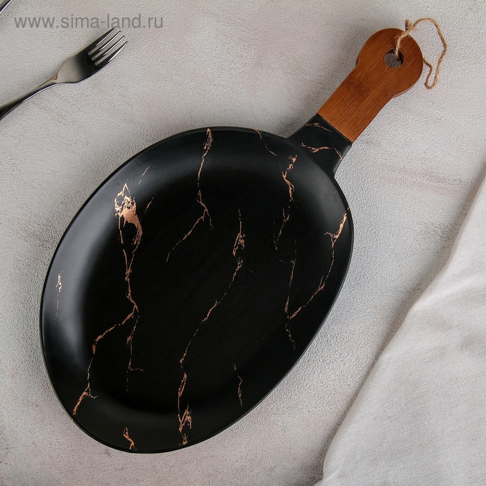 Блюдо керамическое для подачи «Марбл», 38×20 см, цвет чёрный Блюдо керамическое для подачи «Марбл», 38×20 см, цвет чёрный