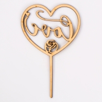 Топпер деревянный &laquo;Сердце&raquo;, с блёстками, цвет золото