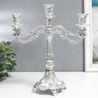 Подсвечник металл на 3 свечи "Узорный" серебро 10х25х26 см