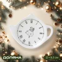 Новогодняя подставка под чайный пакетик Доляна &laquo;Волшебная сказка&raquo;, керамика, 12&times;9,5 см, цвет белый