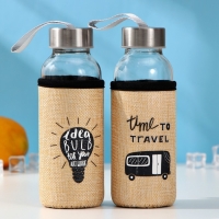 Бутылка для воды стеклянная в чехле «Идея», 300 мл, h=17,5 см, рисунок МИКС Бутылка для воды стеклянная в чехле «Идея», 300 мл, h=17,5 см, рисунок МИКС