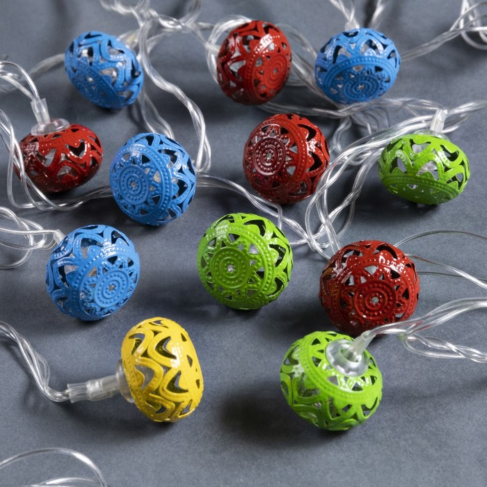 Гирлянда &laquo;Нить&raquo; 4 м с насадками &laquo;Шарик с орнаментом&raquo;, IP20, прозрачная нить, 20 LED, свечение мульти, 8 режимов, 220 В