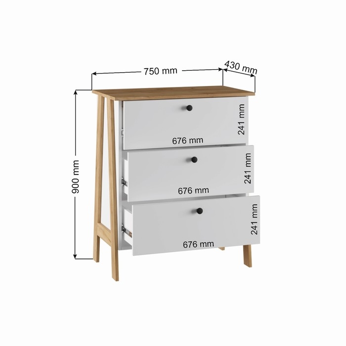Комод Теодора, 750х430х900, Белый/Крафт золотой