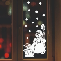 Наклейка декоративная для окон "Снеговик на санках" 45х65 см Наклейка декоративная для окон "Снеговик на санках" 45х65 см