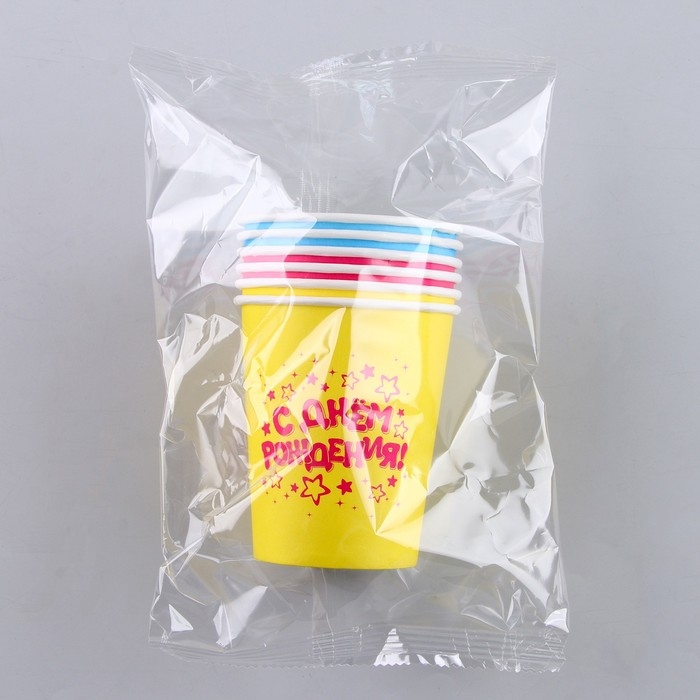 Стакан одноразовый бумажный Стакан одноразовый бумажный "С Днём Рождения" (набор 6 шт),250 мл