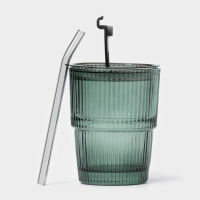 Стакан стеклянный с крышкой и трубочкой «Вино Верде», 350 мл, цвет зелёный Стакан стеклянный с крышкой и трубочкой «Вино Верде», 350 мл, цвет зелёный
