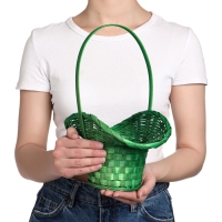 Корзина плетёная, бамбук, зелёная, (шляпка), большая Корзина плетёная, бамбук, зелёная, (шляпка), большая