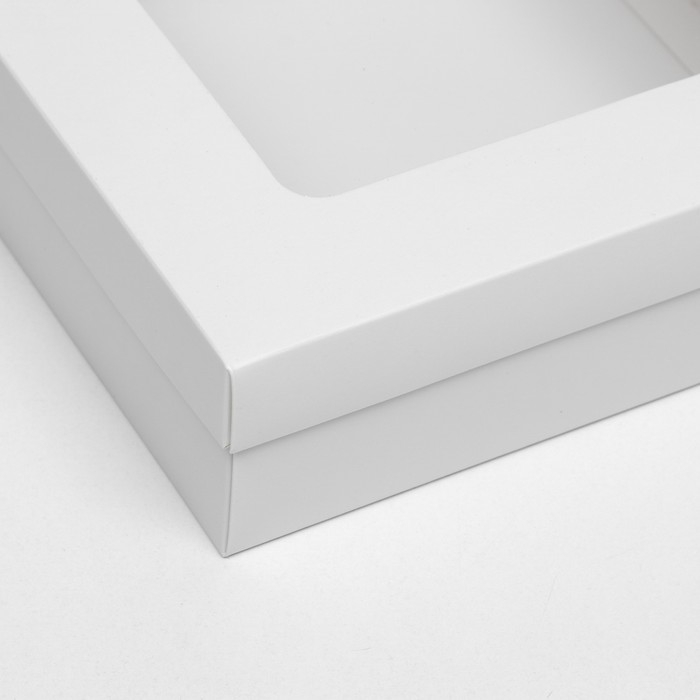 Коробка подарочная складная, упаковка, крышка-дно, с окном, белая, 20 х 20 х 6 см