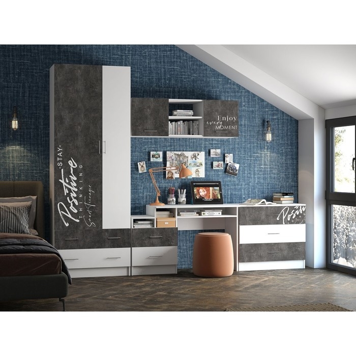 Шкаф с ящиками Вега Позитив, 800х2200х400, Белый/Бетон темный Шкаф с ящиками Вега Позитив, 800х2200х400, Белый/Бетон темный