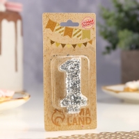 Свеча в торт &laquo;Блестки&raquo;, цифра "1", серебро, 6.5х4