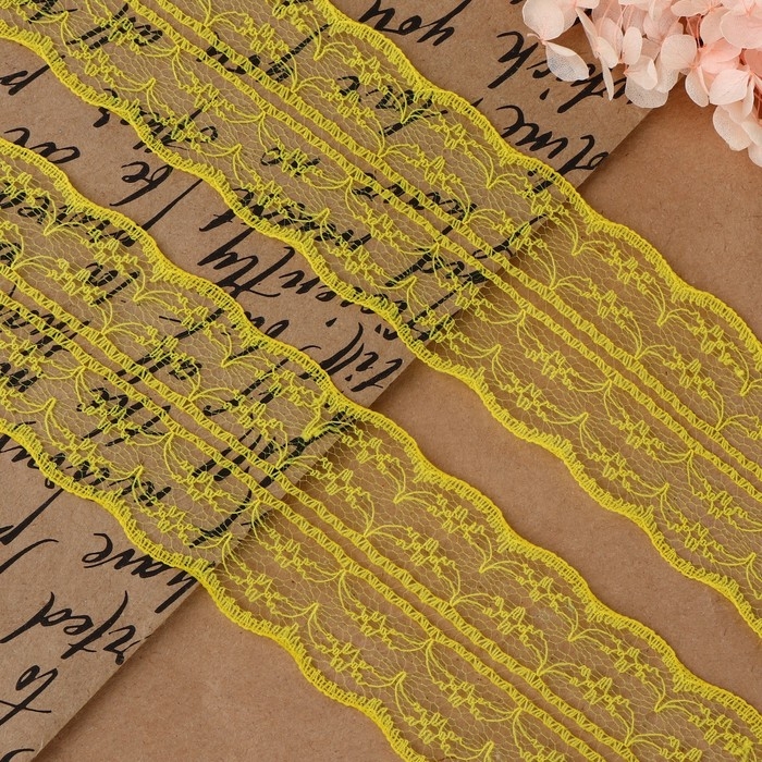 Кружево капроновое, 45 мм &times; 10 &plusmn; 1 м, цвет жёлтый