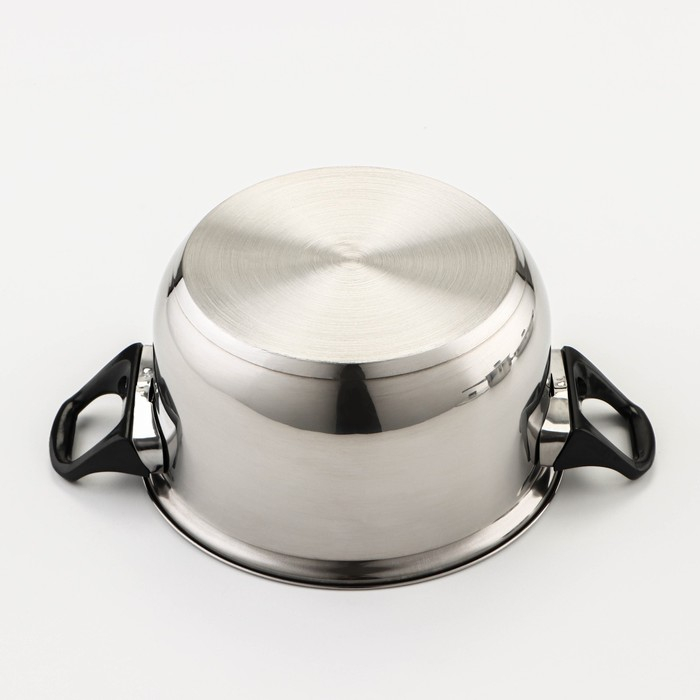Набор посуды из нержавеющей стали &laquo;Чёрная ночь&raquo;, 8 предметов: ковш 1,5 л, 2 кастрюли 2/3 л, сковорода d=24 см, крышки, стенки 0,3 мм, дно 5 мм