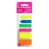 Закладки с клеевым краем пластиковые 12х45 мм, ErichKrause "Neon", 20x45 мм, 150 листов 5 цветов