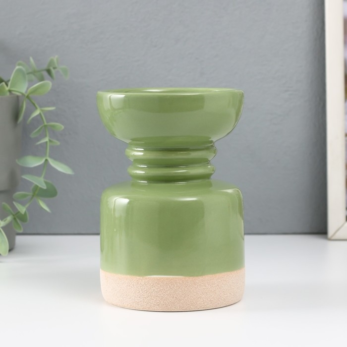 Подсвечник керамика на 1 свечу Подсвечник керамика на 1 свечу "Атлант" песочно-зелёный 9,3х9,3х13,5 см