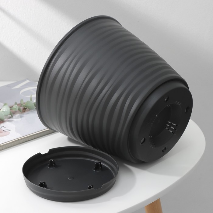 Горшок для цветов с поддоном Saffron, 5,4 л, d=22,4 см, h=20,5 см, пластиковый, цвет чёрный Горшок для цветов с поддоном Saffron, 5,4 л, d=22,4 см, h=20,5 см, пластиковый, цвет чёрный