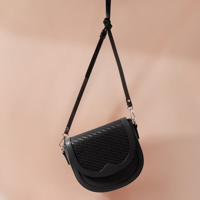 Ручка для сумки из натуральной кожи, с карабинами, 125 &times; 1,2 см, цвет чёрный