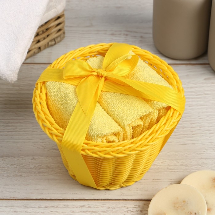 Набор махровых декоративных салфеток Этель "Вид 1" 30х30см-3шт, цвет желтый, 100% хлопок