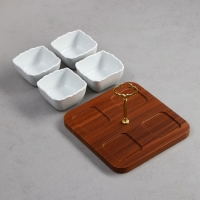 Менажница &laquo;Капель&raquo;, 4 шт: 200 мл, деревянное основание, фарфор, Иран