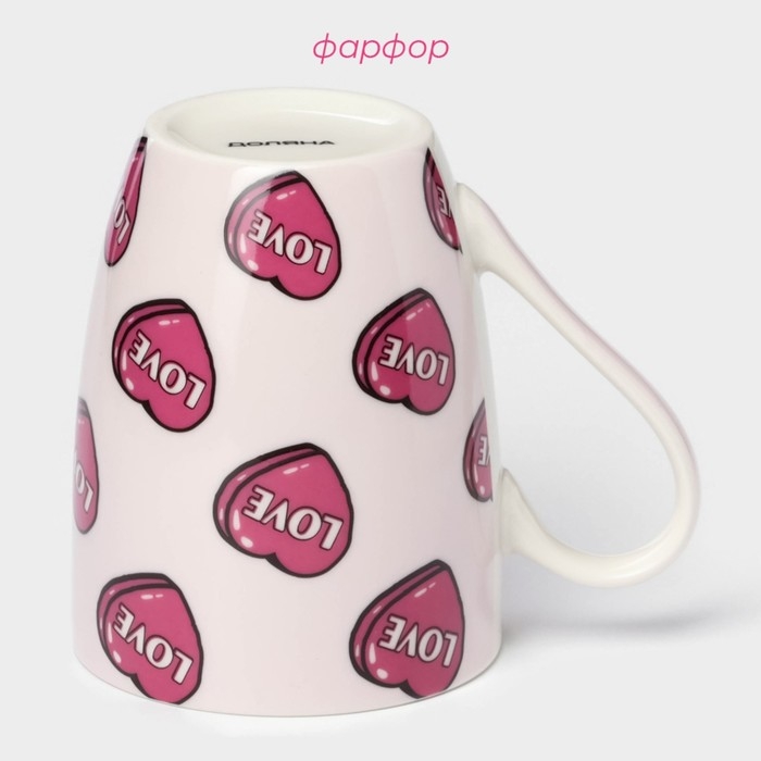 Кружка фарфоровая Доляна &laquo;Полёт сердец&raquo;, 350 мл, цвет розовый