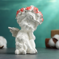 Фигура "Ангел с мишкой" перламутр, 13х10х8см