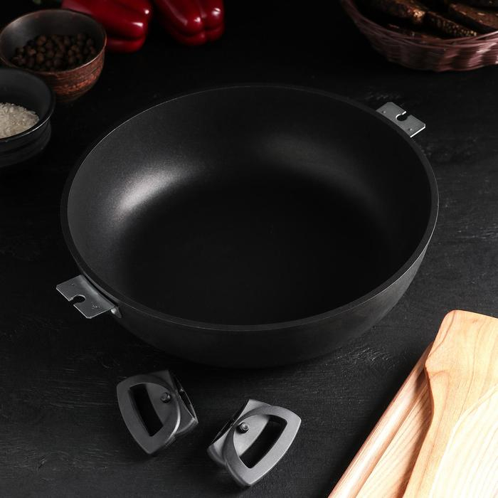 Сотейник «Традиция», 4 л, d=30 см, стеклянная крышка, съёмные ручки, антипригарное покрытие, цвет чёрный Сотейник «Традиция», 4 л, d=30 см, стеклянная крышка, съёмные ручки, антипригарное покрытие, цвет чёрный