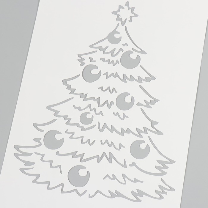 Трафарет пластиковый "Елка с игрушками", размер 16х24 см