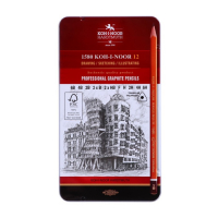 Набор карандашей чернографитных разной твердости 12 штук Koh-I-Noor 1580, 6В-6Н, в металлическом пенале Набор карандашей чернографитных разной твердости 12 штук Koh-I-Noor 1580, 6В-6Н, в металлическом пенале