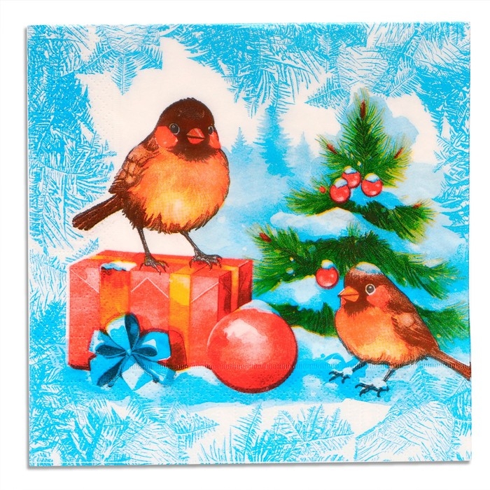 Новогодние салфетки бумажные Мой выбор &laquo;Снегири и Подарки&raquo; 3 слоя, 33х33 см, 20 шт
