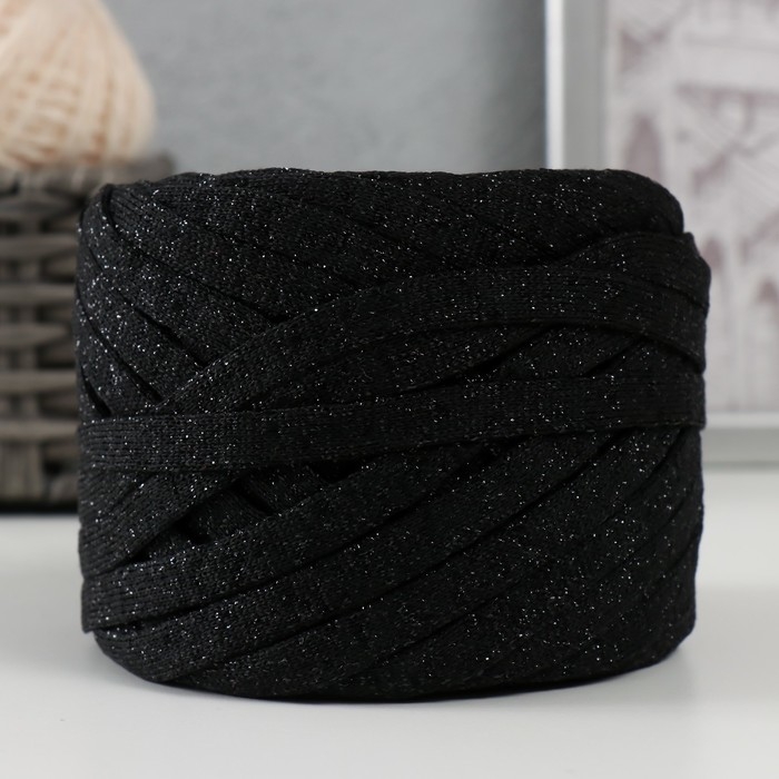 Трикотажная пряжа "Риббон" с люрексом 85м/170&plusmn;5 гр (Черный, люрекс: Черный)