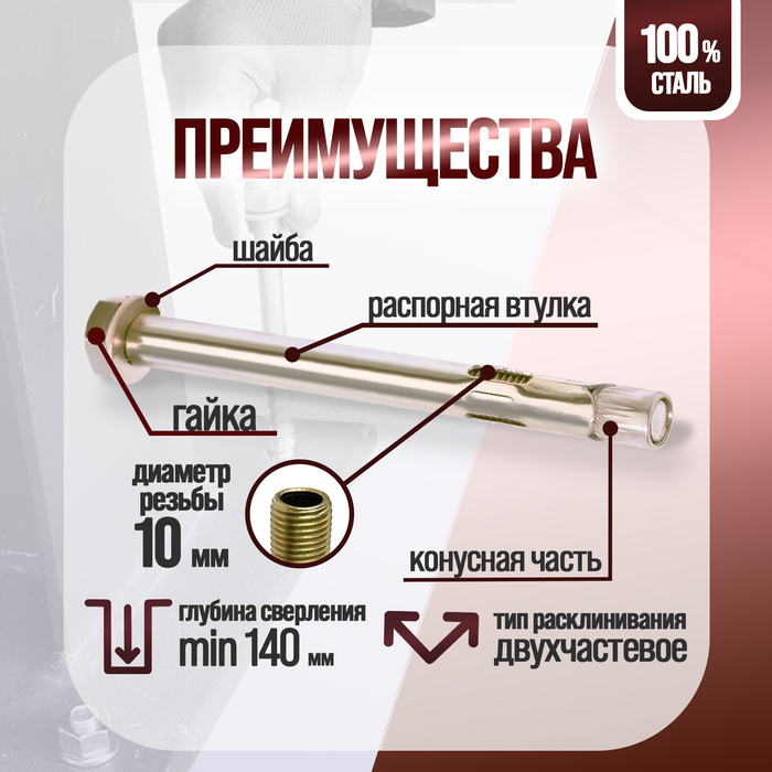 Анкерный болт ЛОМ, с гайкой, оцинкованный, 12х129 мм, 40 шт Анкерный болт ЛОМ, с гайкой, оцинкованный, 12х129 мм, 40 шт