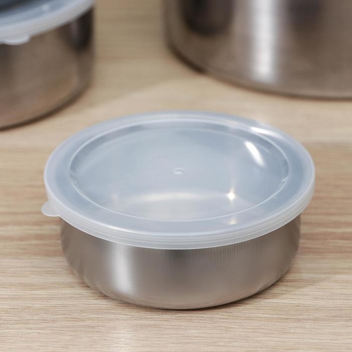Набор мисок с крышками &laquo;Сталь&raquo;, 5 шт: d=18 см 850 мл, 16 см 600 мл, 14 см 450 мл, 12 см 250 мл, 10 см 150 мл