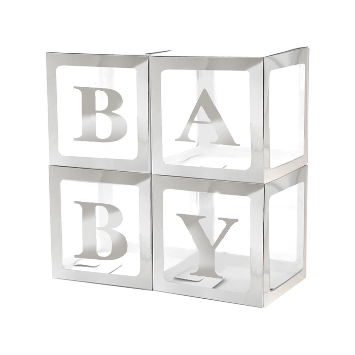 Набор коробок для воздушных шаров BABY, серебро, 30х30х30 см, 4 шт. Набор коробок для воздушных шаров BABY, серебро, 30х30х30 см, 4 шт.