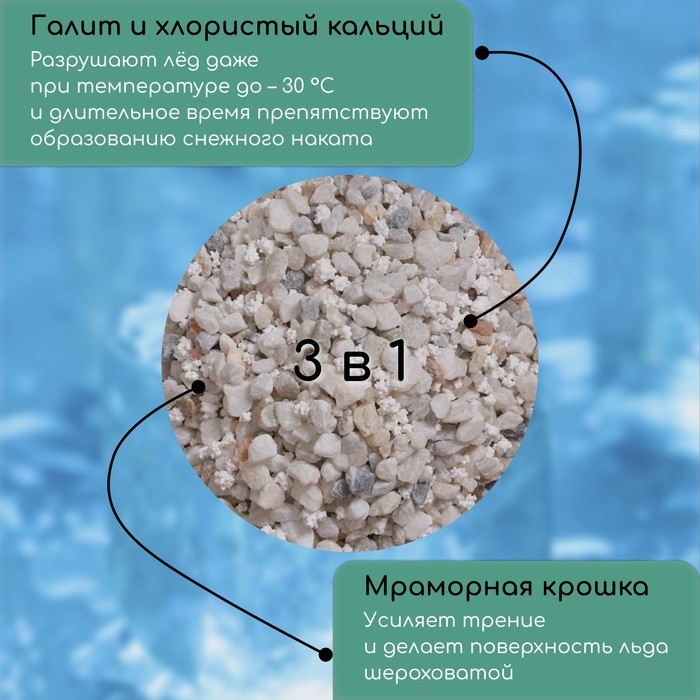 Реагент противогололёдный (мраморная крошка, галит, хлористый кальций), 5 кг, работает при &mdash;30 &deg;C, Greengo