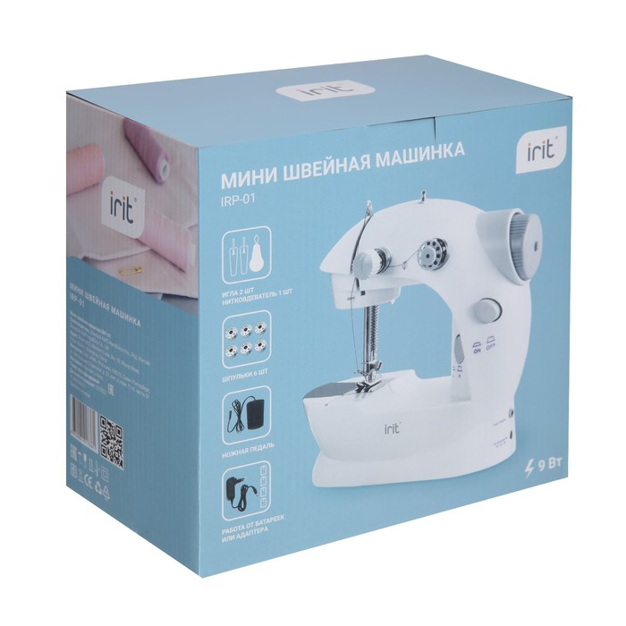 Швейная машина Irit IRP-01, 9 Вт, полуавтомат, от батареек/сети, бело-серая Швейная машина Irit IRP-01, 9 Вт, полуавтомат, от батареек/сети, бело-серая