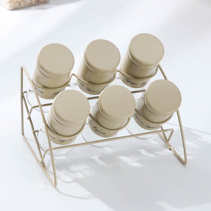 Набор банок стеклянных для сыпучих продуктов «Стиль», 20×16×17 см, на подставке, 6 шт, цвет МИКС Набор банок стеклянных для сыпучих продуктов «Стиль», 20×16×17 см, на подставке, 6 шт, цвет МИКС