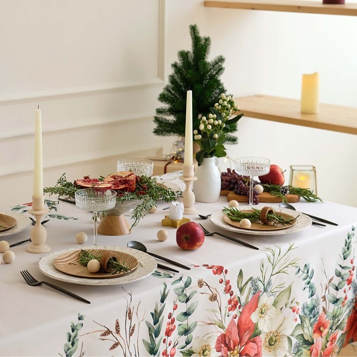 Скатерть Этель &laquo;Пуансетия&raquo;, 149х250 см, 100% хл, саржа 190 г/м2