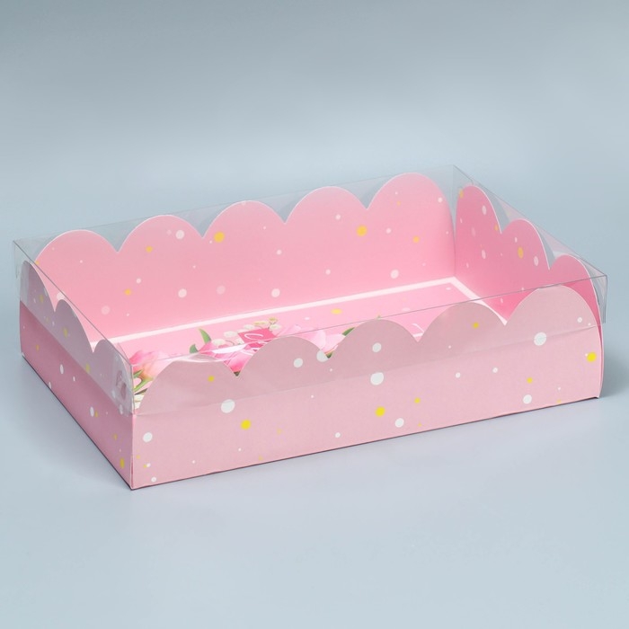 Коробка для печенья, кондитерская упаковка с PVC крышкой, &laquo;Тюльпаны&raquo;, 20 х 30 х 8 см