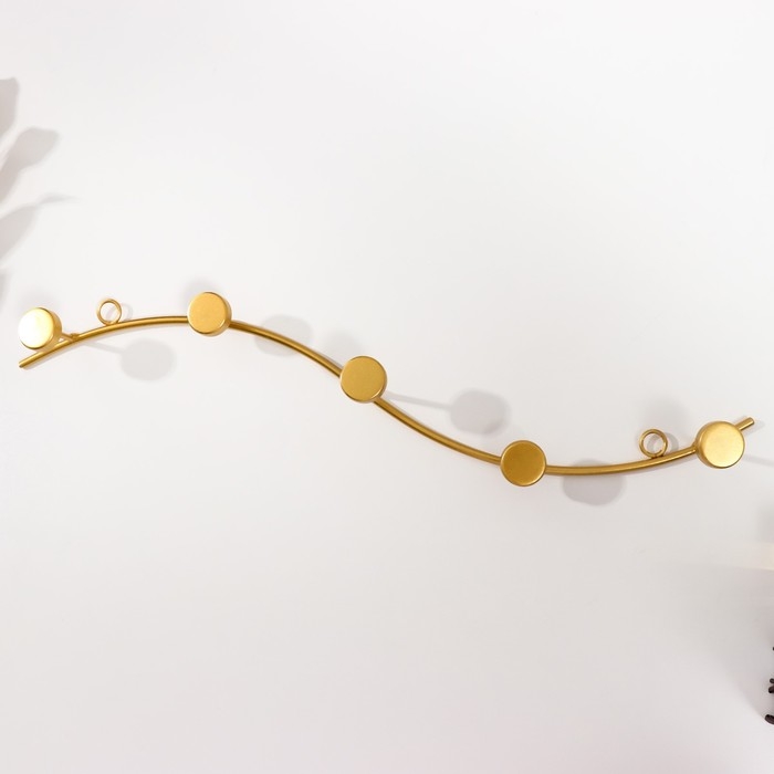 Крючки декоративные металл "Волна с точками" золото 6х40 см