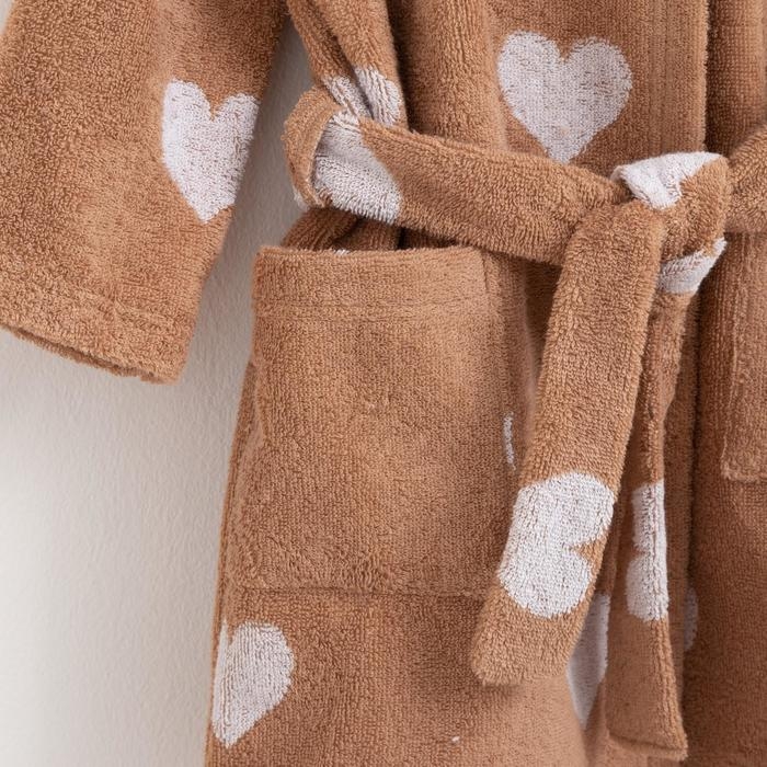Халат махровый детский Крошка Я &laquo;Сердечки&raquo; размер 34, цвет мокко, 100% хлопок 360 г/м2