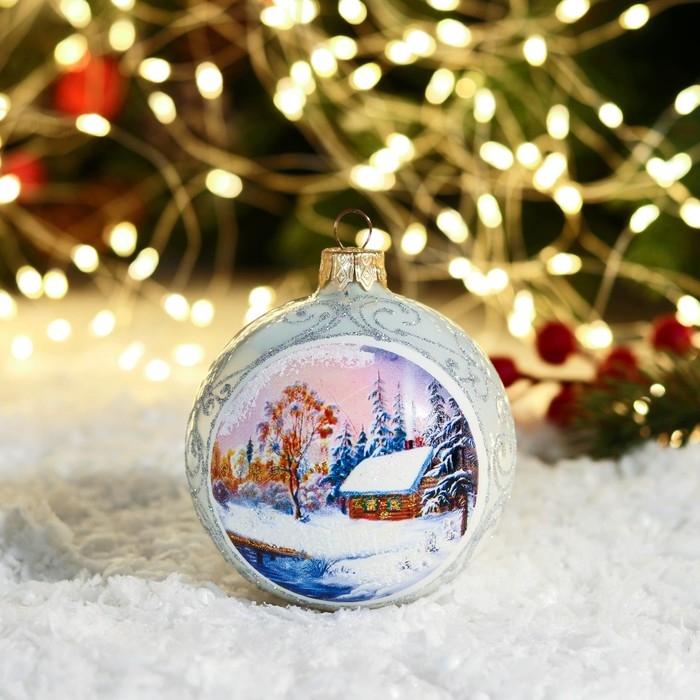 Шар новогодний Шар новогодний " Пейзаж" 8 см, микс