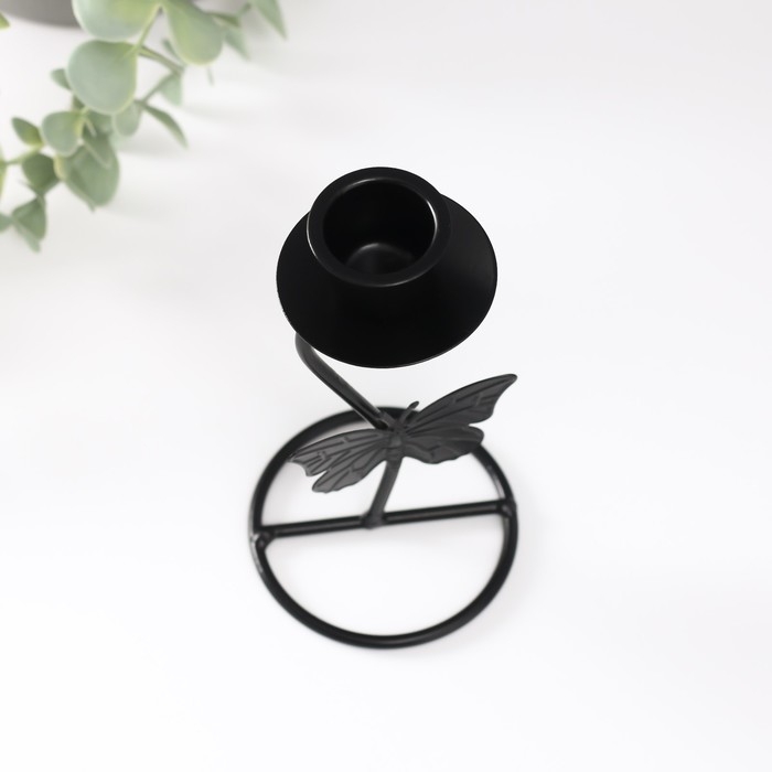 Подсвечник металл на 1 свечу Подсвечник металл на 1 свечу "Бабочка с завитком" d=2 см чёрный 7х7х14 см