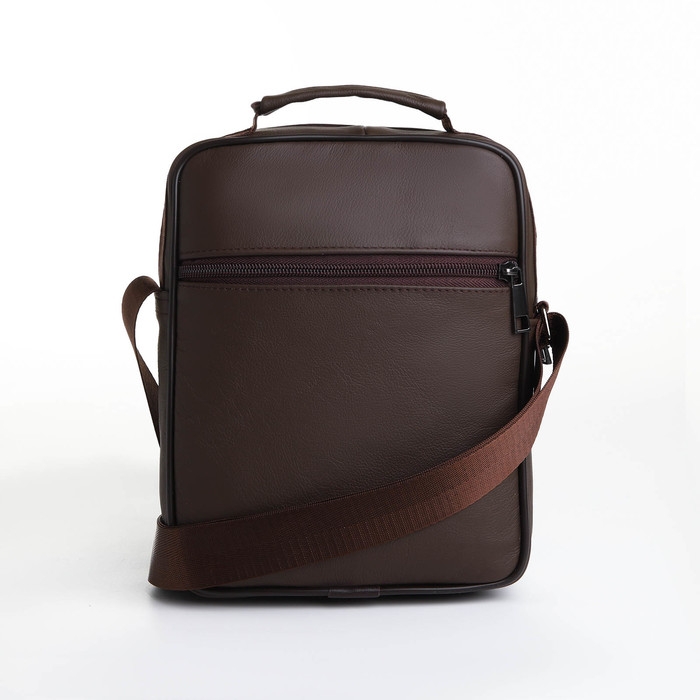 Сумка мужская на молниях, длинный ремень, цвет коричневый