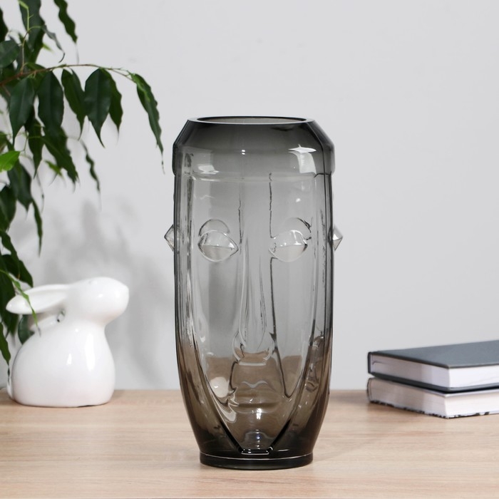 Ваза стекло настольная "Лик" 29 см, серый