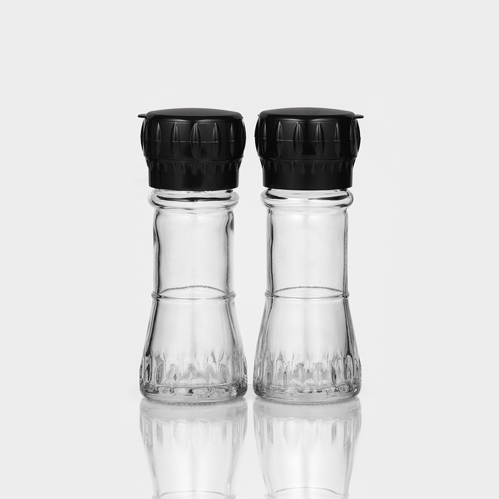 Набор стеклянных мельниц, 80 мл, 2 шт, цвет чёрный