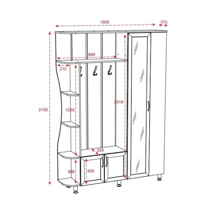 Прихожая Лика 1, 1500х370х2150, Дуб юкон/Графит