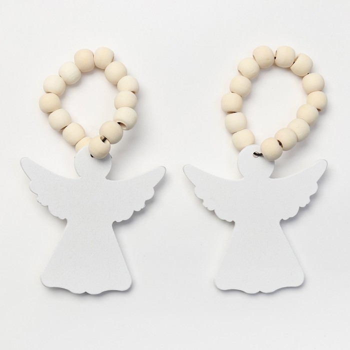 Новый год. Набор колец для салфеток 2 шт. "Ангелочек", цв. белый ,d 5 см, дерево